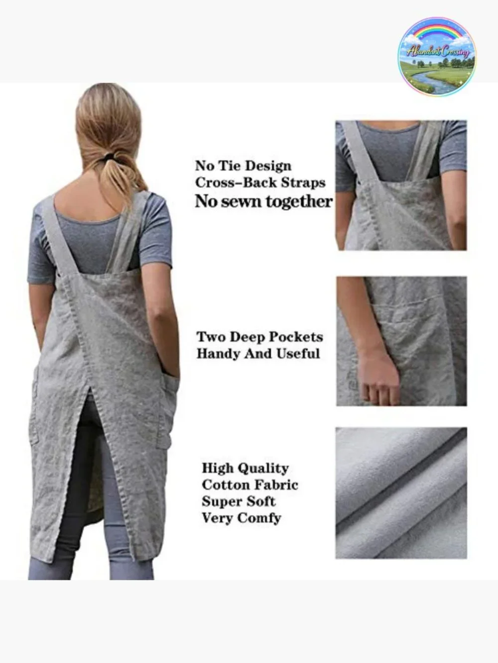 Pinafore Apron Smock Cotton Linen Apron with Pockets Plus Size